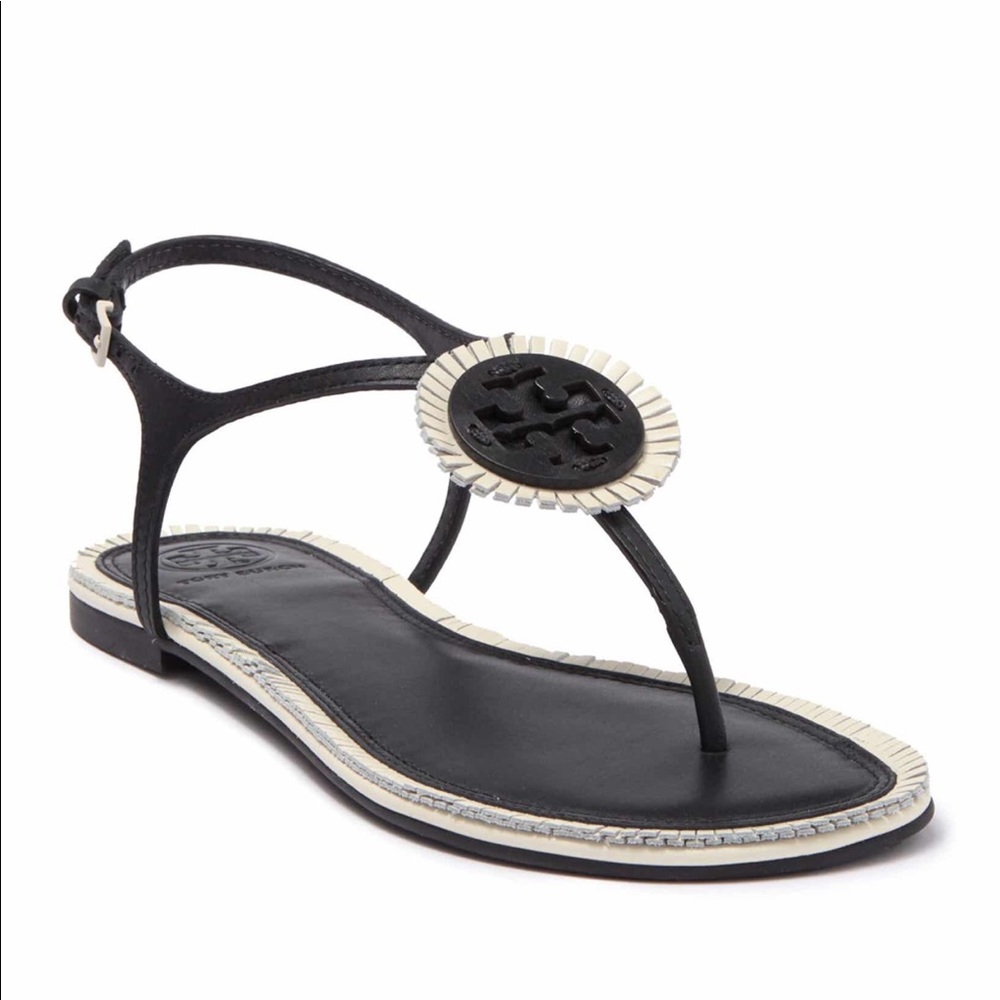 🔥🔥TORY BURCH miller fringed leather t-strap sandal.